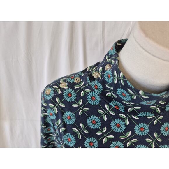 Anthropologie Maeve Mod Women's Blue Floral High Neck Pullover Top Small - Picture 3 of 6